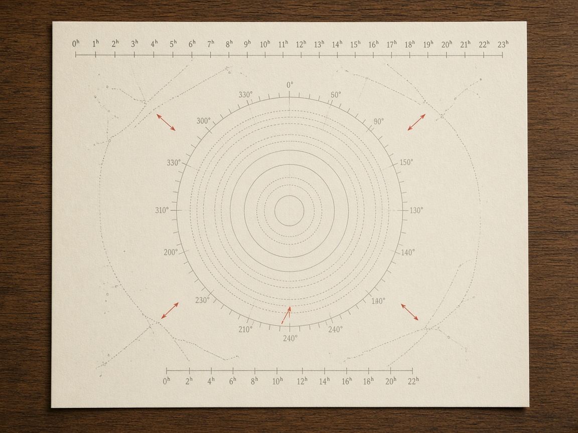 Celestial coordinate circles on a cream chart