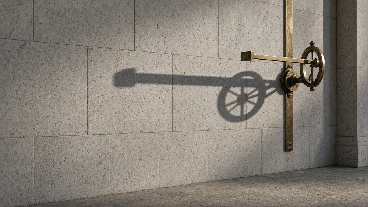 Stone observatory wall with a long meridian-instrument shadow