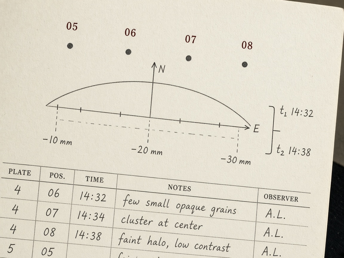Ink plate-catalog notation with count numbers and coordinate arrows
